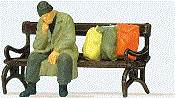 HO Scale - Homeless Man on Bench