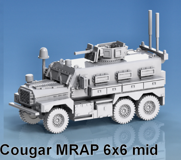 Picture of 1:100 Scale - Cougar 6x6 Mid, Turret Open, dome Retracted Rear Antennae