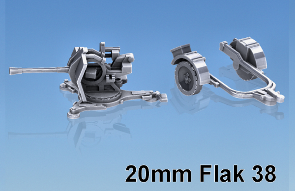 Picture of 1:72 Scale - 20mm Flak 38 - Deployed With Shield and Trailer